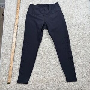 KIRAGRACE Black Laser Cut Geometric Leggings Athleisure Workout Yoga Pant Medium